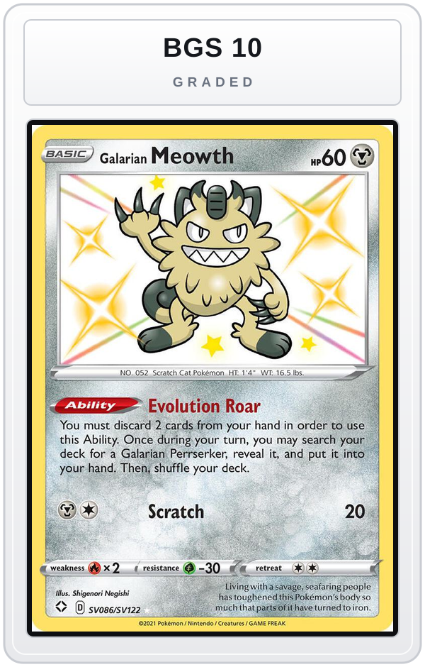Graded - Galarian Meowth — BGS 10 graded overlay