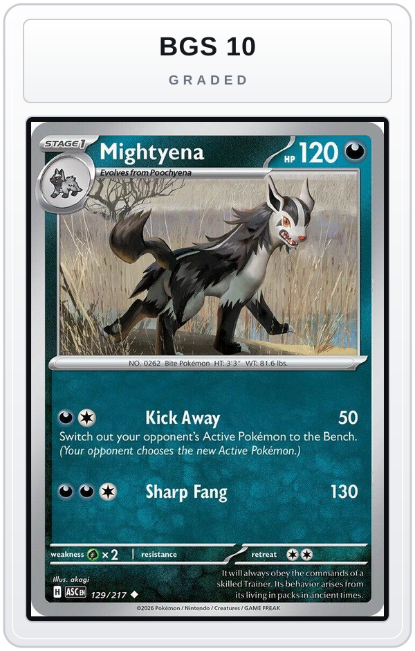 Graded - Mightyena - 129/217 — BGS 10 graded overlay