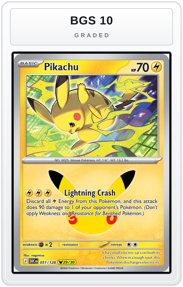 Graded - Pikachu - 051/128 — BGS 10 graded overlay
