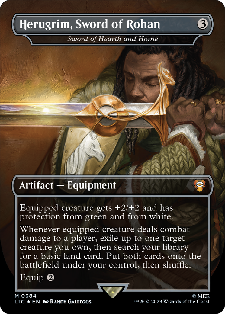 Herugrim, Sword of Rohan - Sword of Hearth and Home (Borderless) (Surge Foil Realms and Relics) [The Lord of the Rings: Tales of Middle-Earth Commander]