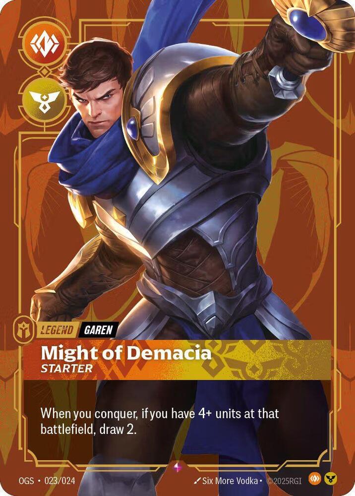 Garen - Might of Demacia (Metal) (023/024) [Riftbound Organized Play Promotional Cards]