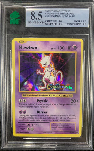Mewtwo XY Evolutions Pre Release Stamped (51/108) - MNT 8.5