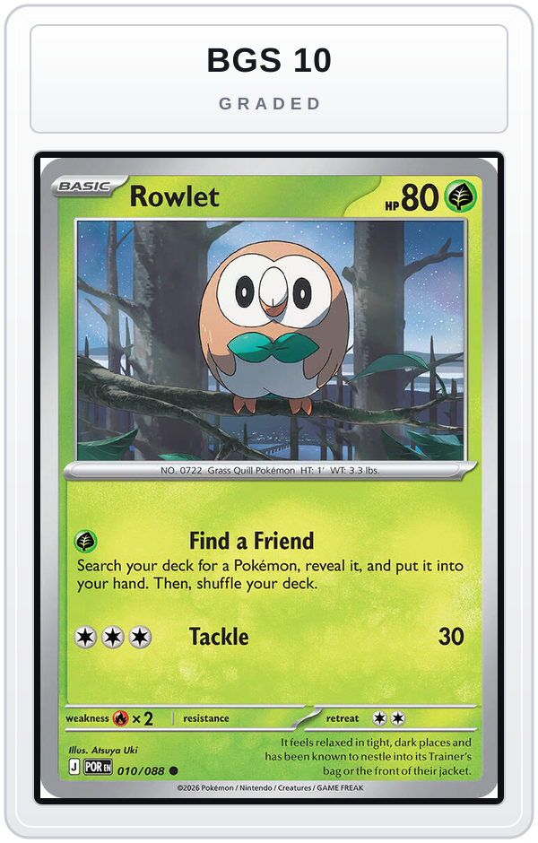 Graded - Rowlet - 010/088 — BGS 10 graded overlay