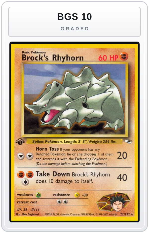 Graded - Brock's Rhyhorn (22) — BGS 10 graded overlay