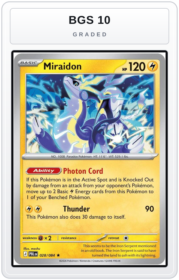 Graded - Miraidon - 028/084 (Non-Holo) — BGS 10 graded overlay