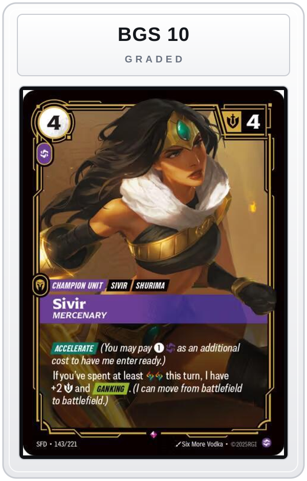 Graded - Sivir - Mercenary — BGS 10 graded overlay