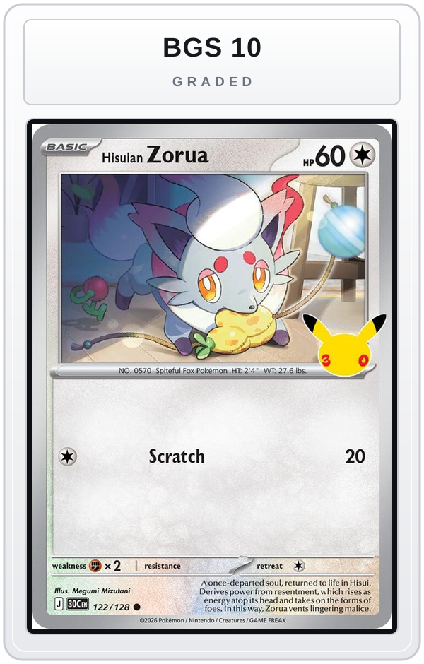 Graded - Hisuian Zorua - 122/128 — BGS 10 graded overlay