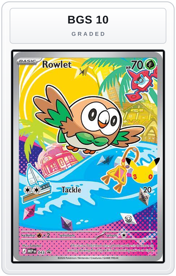 Graded - Rowlet - 043 — BGS 10 graded overlay