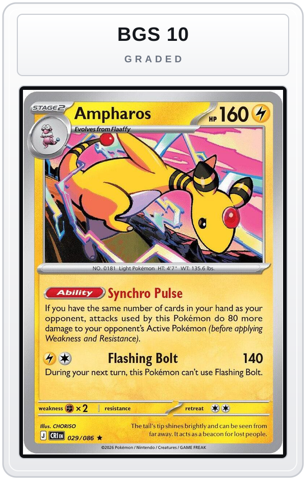 Graded - Ampharos - 029/086 (Non-Holo) — BGS 10 graded overlay