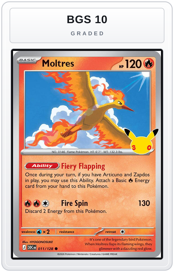 Graded - Moltres - 011/128 — BGS 10 graded overlay