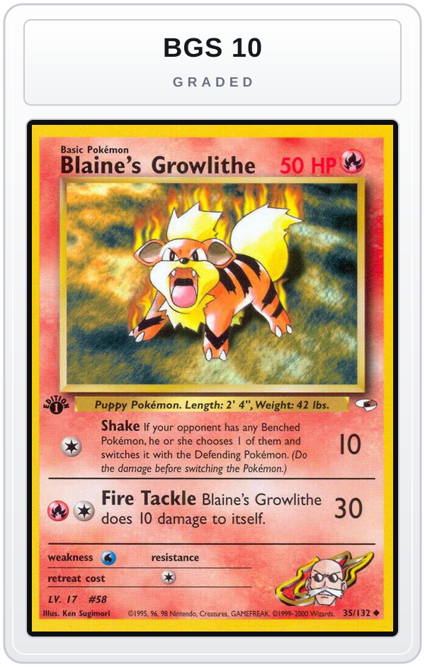 Graded - Blaine's Growlithe (35) — BGS 10 graded overlay