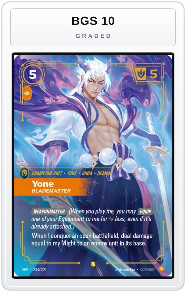 Graded - Yone - Blademaster (Overnumbered) — BGS 10 graded overlay
