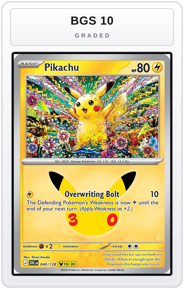 Graded - Pikachu - 040/128 — BGS 10 graded overlay