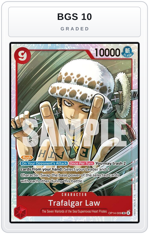 Graded - Trafalgar Law - OP14-009 — BGS 10 graded overlay
