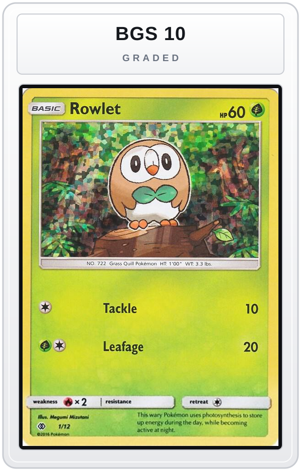 Graded - Rowlet - 1/12 — BGS 10 graded overlay