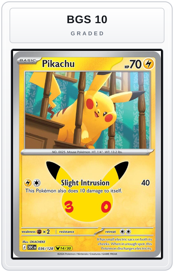 Graded - Pikachu - 036/128 — BGS 10 graded overlay