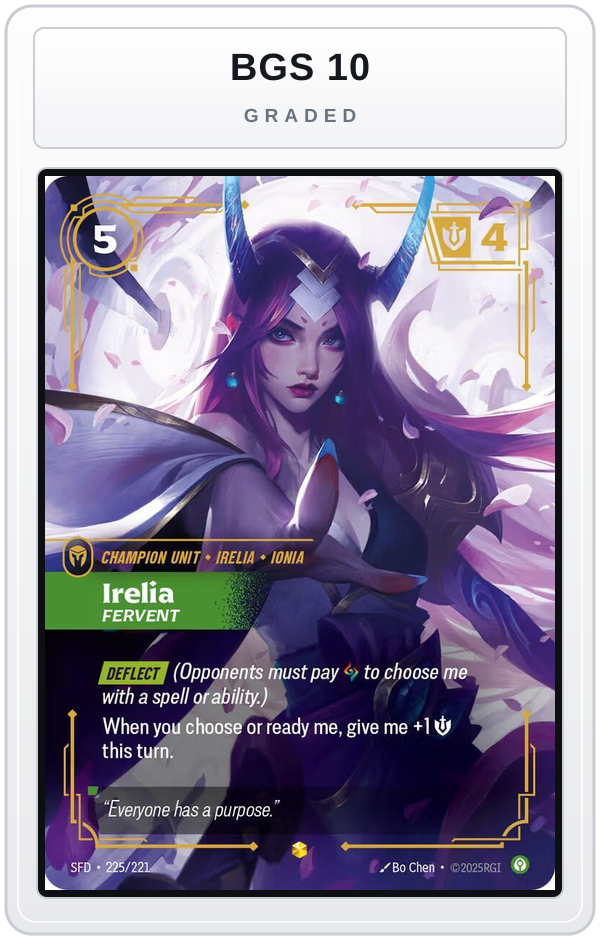 Graded - Irelia - Fervent (Overnumbered) — BGS 10 graded overlay