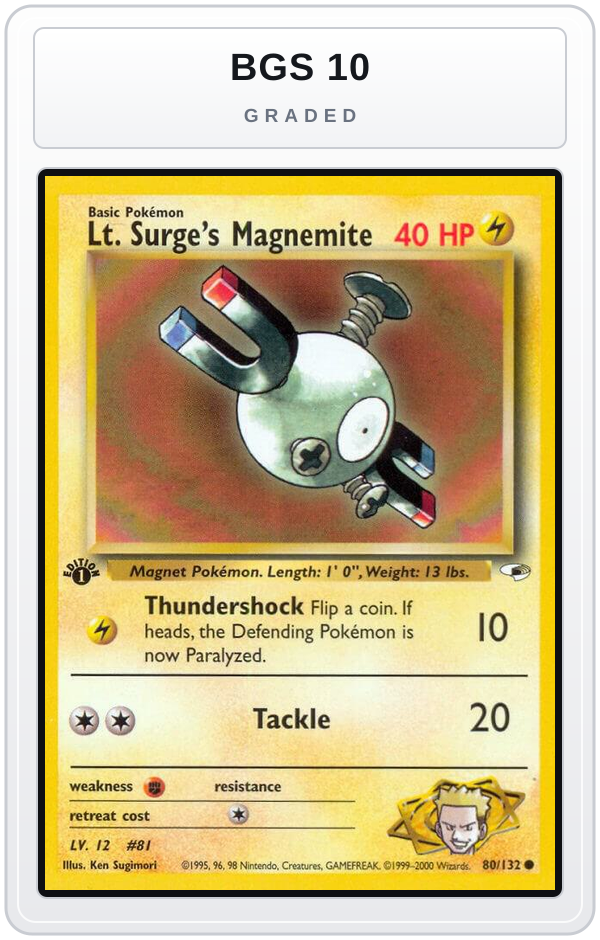Graded - Lt. Surge's Magnemite (80) — BGS 10 graded overlay