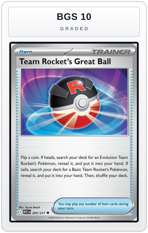 Graded - Team Rocket's Great Ball — BGS 10 graded overlay