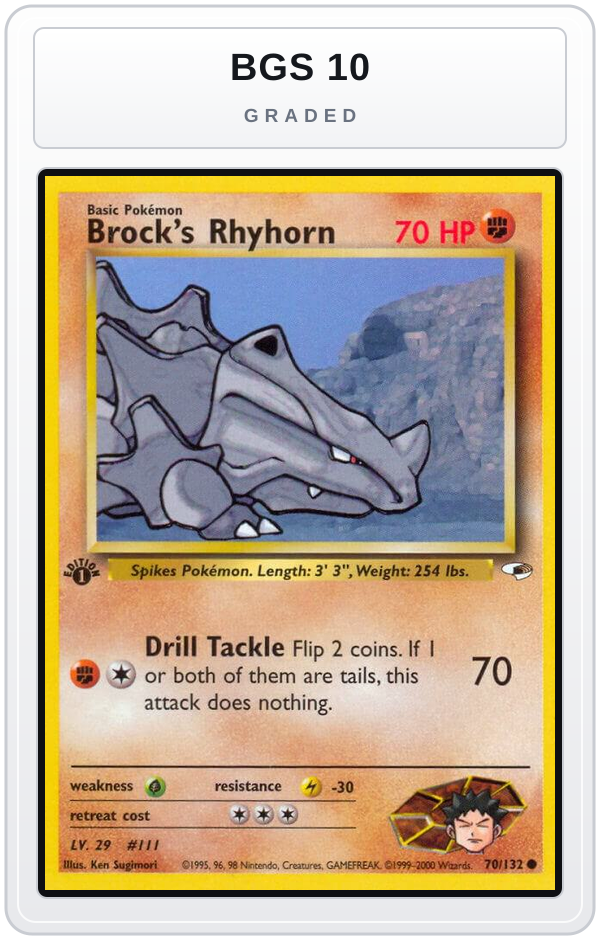 Graded - Brock's Rhyhorn (70) — BGS 10 graded overlay