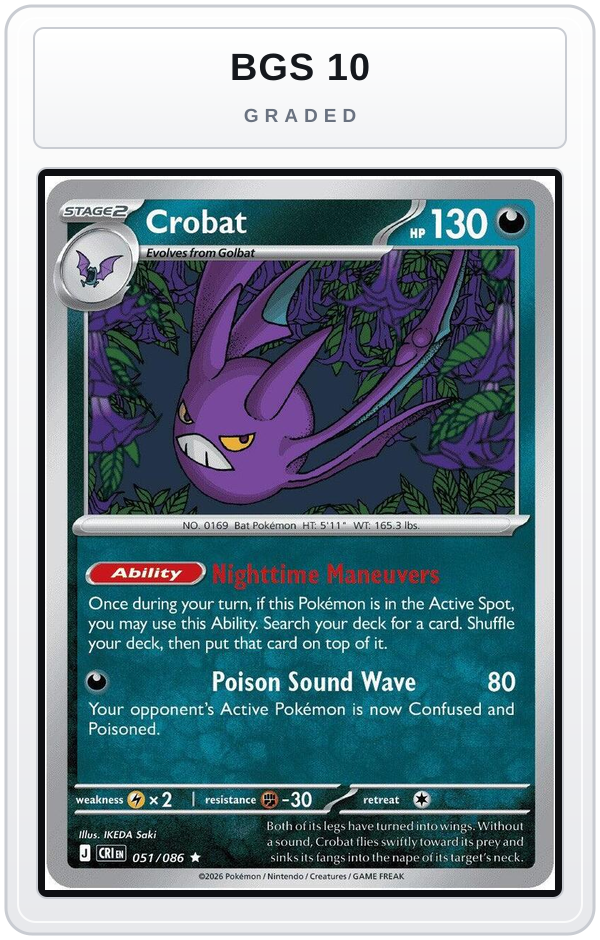 Graded - Crobat - 051/086 (Non-Holo) — BGS 10 graded overlay