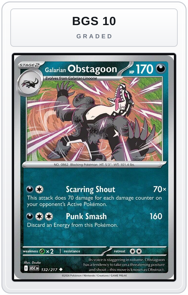 Graded - Galarian Obstagoon - 132/217 — BGS 10 graded overlay
