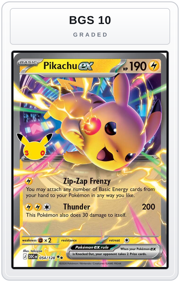 Graded - Pikachu ex - 054/128 — BGS 10 graded overlay