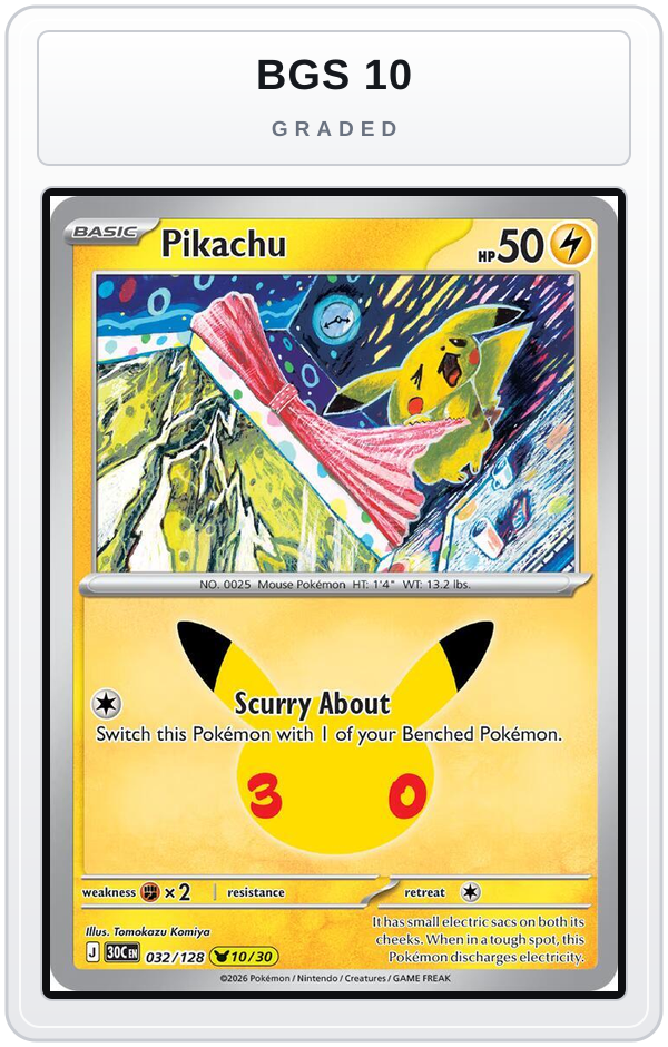 Graded - Pikachu - 032/128 — BGS 10 graded overlay