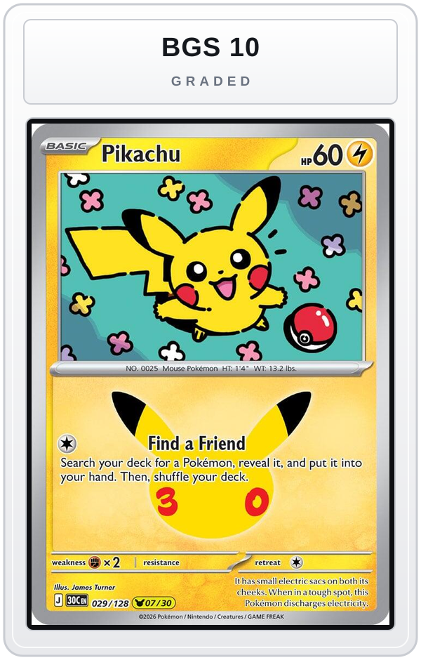 Graded - Pikachu - 029/128 — BGS 10 graded overlay