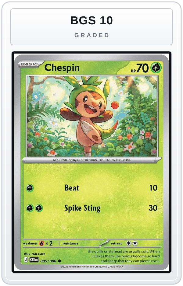 Graded - Chespin - 005/086 — BGS 10 graded overlay