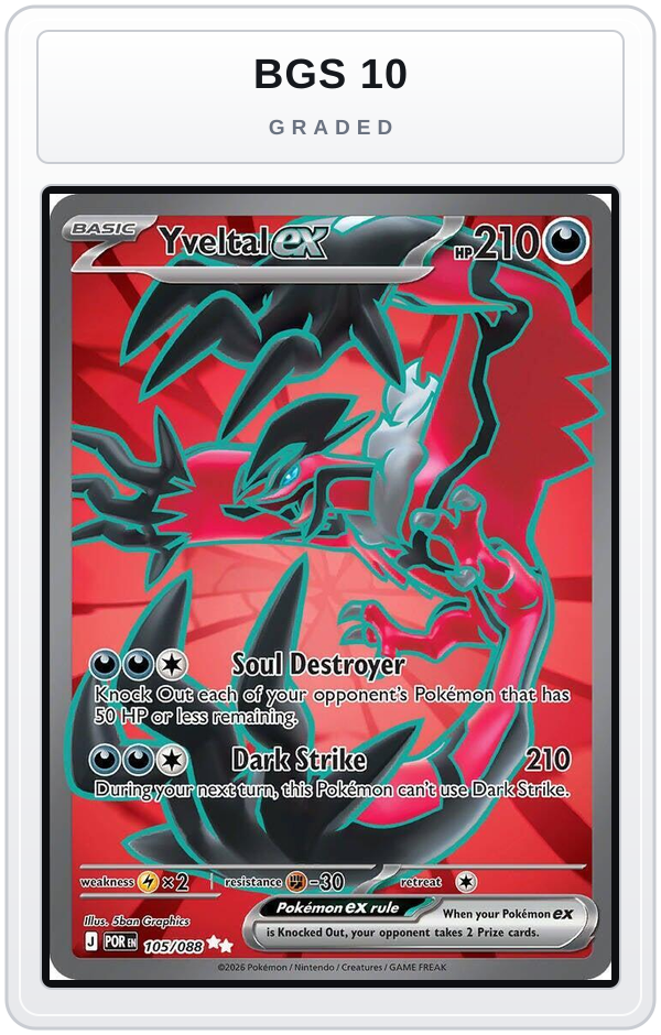 Graded - Yveltal ex - 105/088 — BGS 10 graded overlay