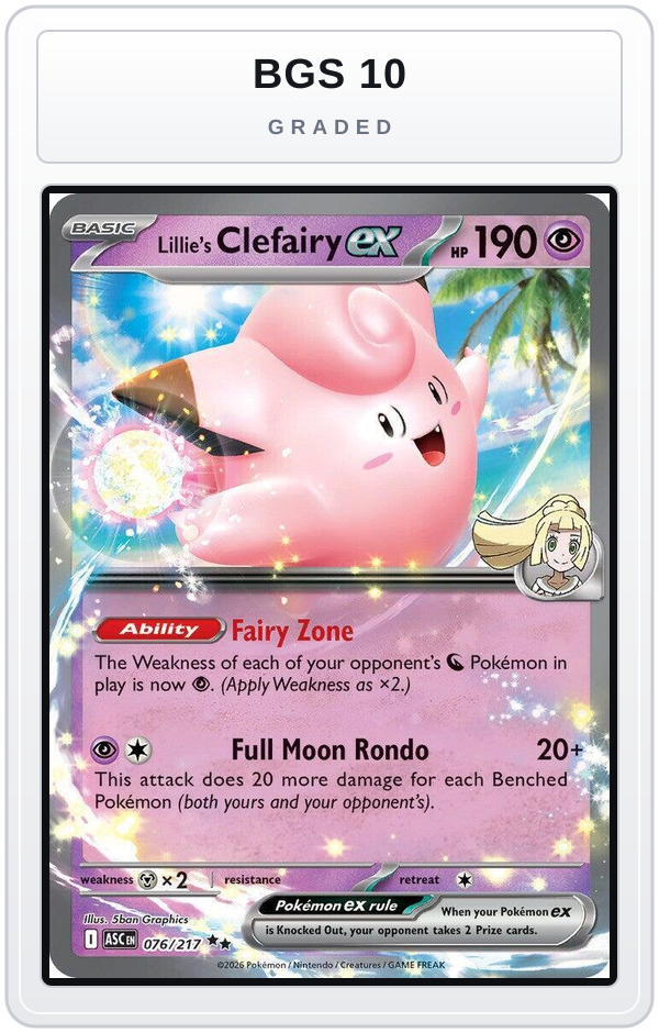 Graded - Lillie's Clefairy ex - 076/217 — BGS 10 graded overlay