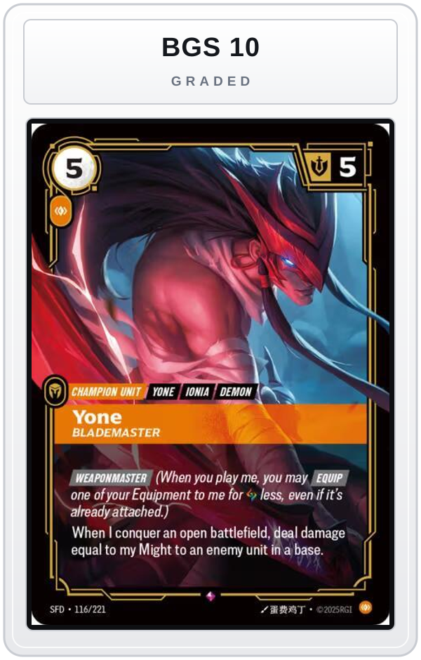 Graded - Yone - Blademaster — BGS 10 graded overlay