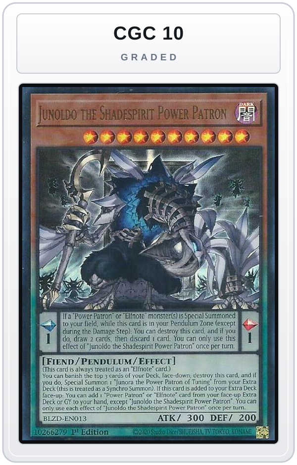 Graded - Junoldo the Shadespirit Power Patron — CGC 10 graded overlay
