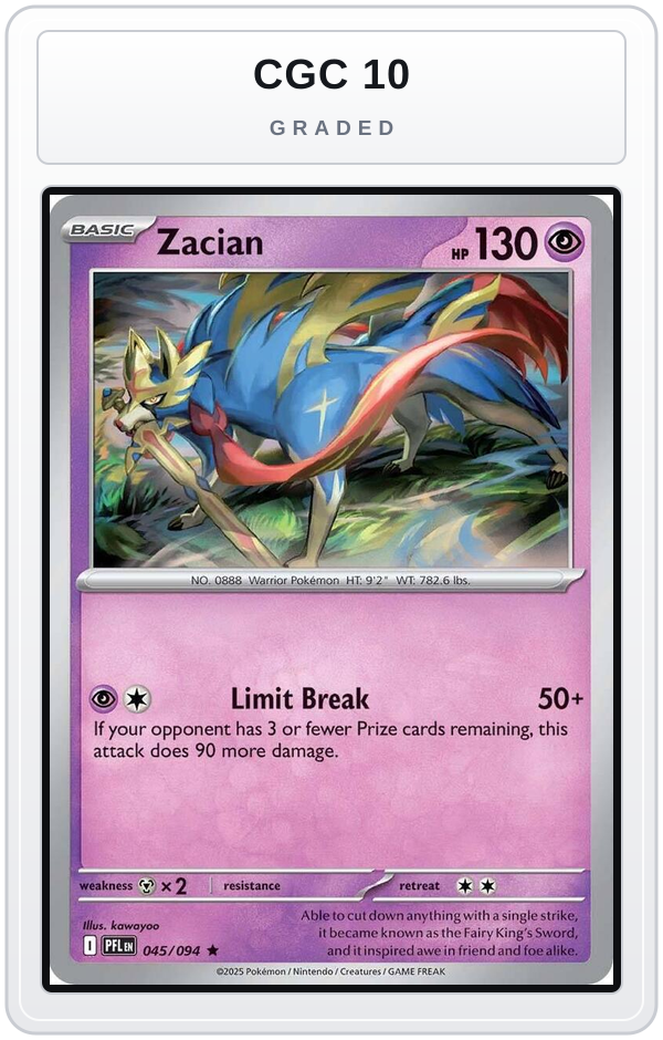 Graded - Zacian - 045/094 — CGC 10 graded overlay