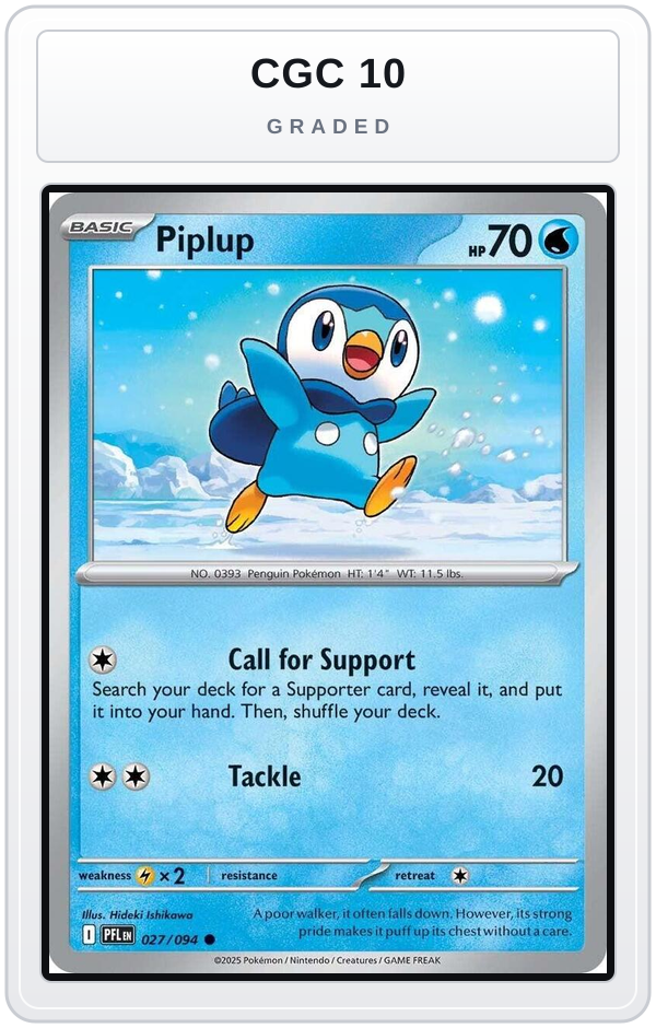 Graded - Piplup - 027/094 — CGC 10 graded overlay
