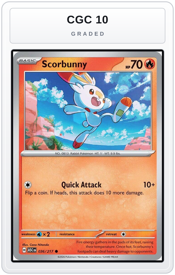 Graded - Scorbunny - 036/217 — CGC 10 graded overlay