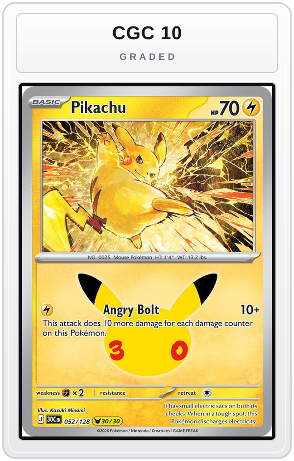 Graded - Pikachu - 052/128 — CGC 10 graded overlay