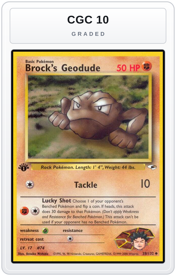 Graded - Brock's Geodude (38) — CGC 10 graded overlay