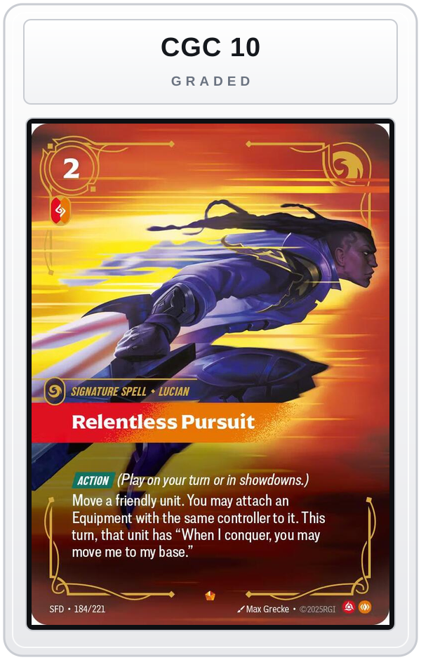 Graded - Relentless Pursuit — CGC 10 graded overlay
