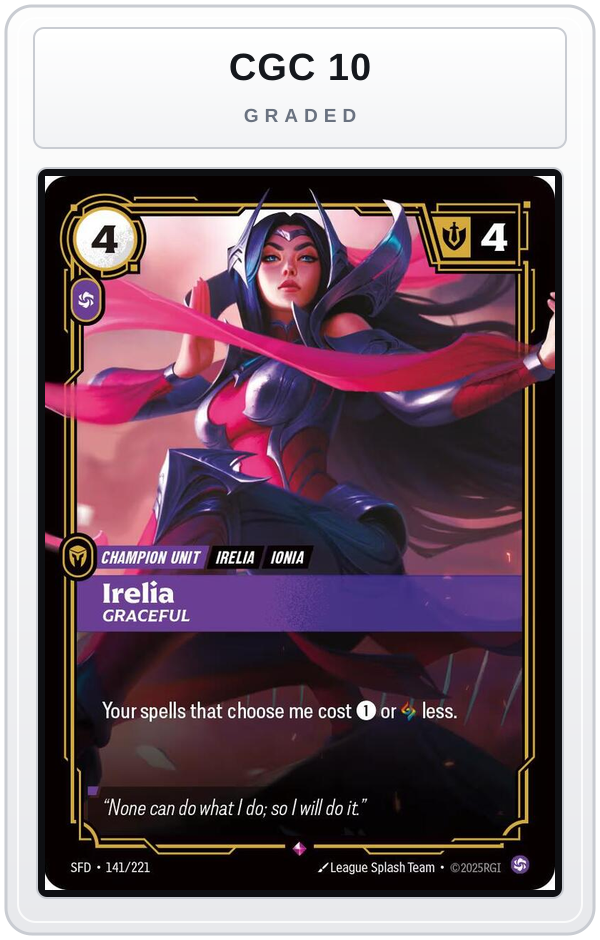 Graded - Irelia - Graceful — CGC 10 graded overlay
