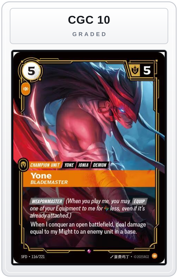 Graded - Yone - Blademaster — CGC 10 graded overlay