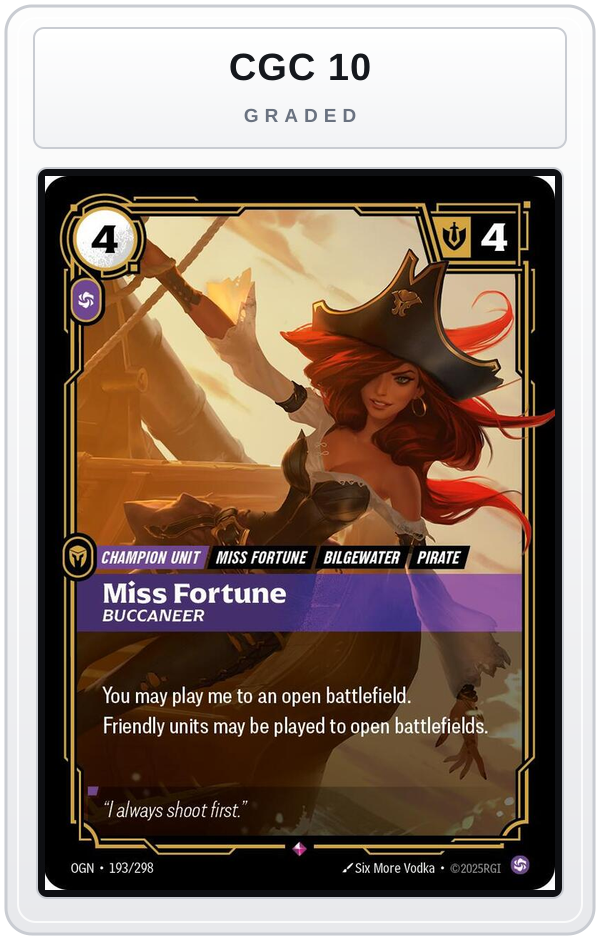Graded - Miss Fortune, Buccaneer — CGC 10 graded overlay