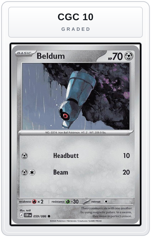 Graded - Beldum — CGC 10 graded overlay