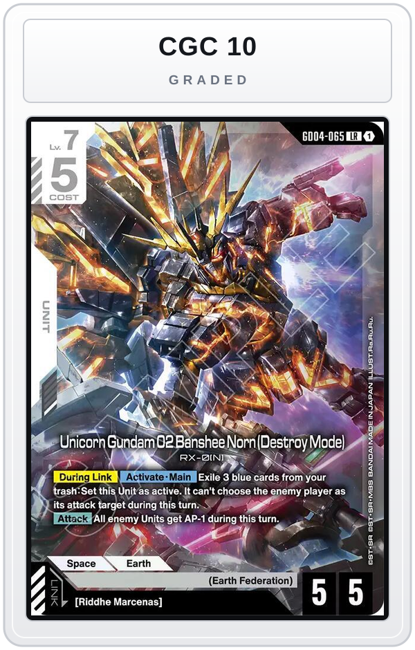 Graded - Unicorn Gundam 02 Banshee Norn (Destroy Mode) — CGC 10 graded overlay