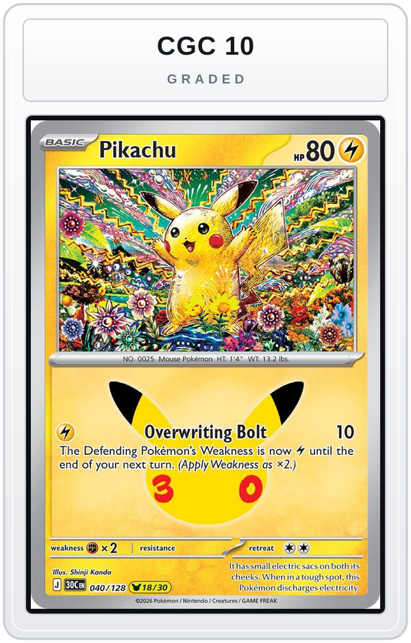 Graded - Pikachu - 040/128 — CGC 10 graded overlay