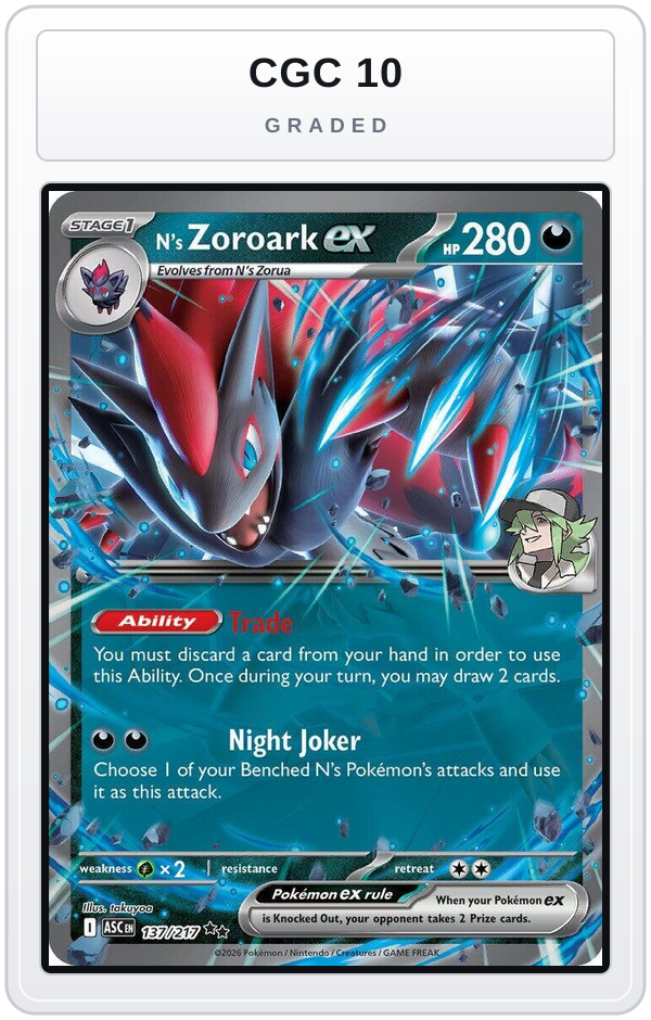 Graded - N's Zoroark ex - 137/217 — CGC 10 graded overlay