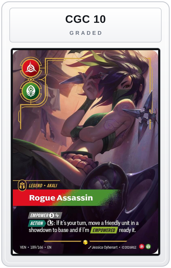 Graded - Akali - Rogue Assassin (Overnumbered) — CGC 10 graded overlay