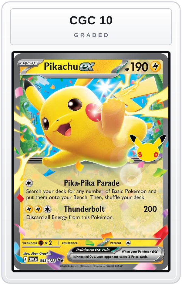 Graded - Pikachu ex - 053/128 — CGC 10 graded overlay
