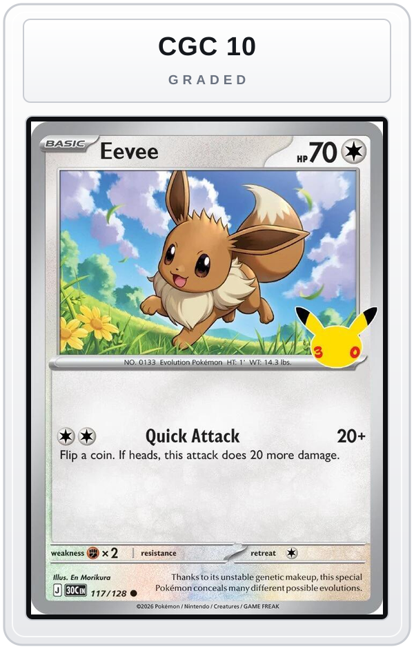 Graded - Eevee - 117/128 — CGC 10 graded overlay